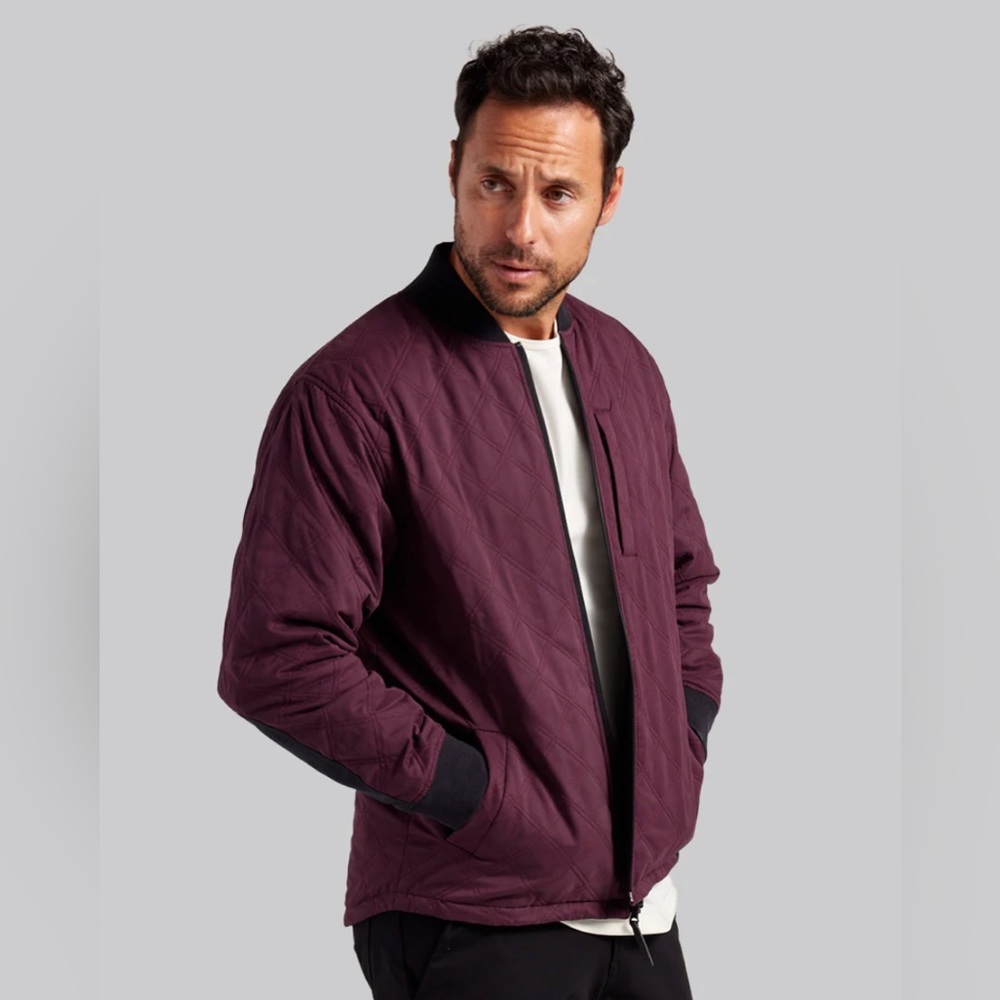 BYLT Basics Hi-Lo Reversible Bomber Jacket Mens Black/Maroon full zip size large